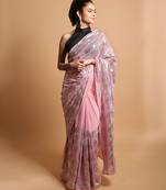 Sequined diamond pattern baby pink saree