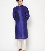 royal blue silk kurta with white pyjama