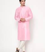 Pink Silk Kurta Pajama Set with White Churidar Ethnic Outfit for Festivals & Weddings