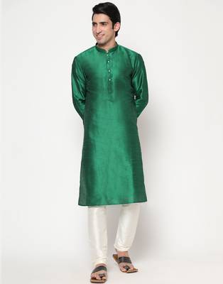 green silk kurta pajama set in with white churidar 1