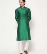 green silk kurta pajama set in with white churidar