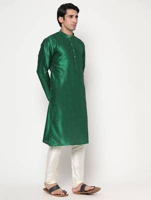 green silk kurta pajama set in with white churidar 4