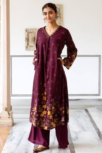 merlot printed kurta pant set