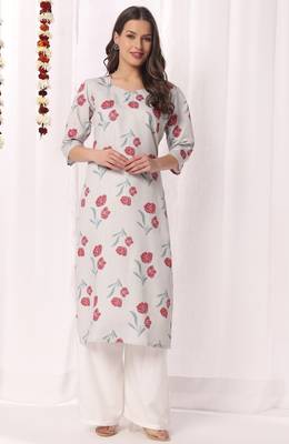 Olive green cotton printed a-line kurta for women 1