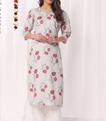 Olive green cotton printed a-line kurta for women
