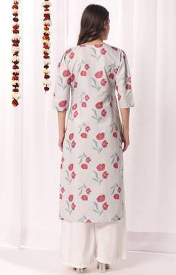 Olive green cotton printed a-line kurta for women 2