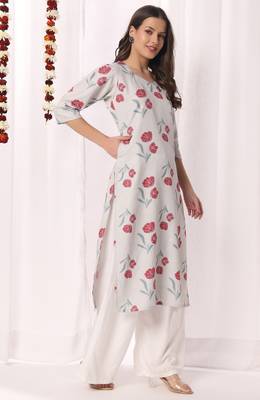 Olive green cotton printed a-line kurta for women 3