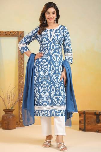 ocean ikat print cotton suit set