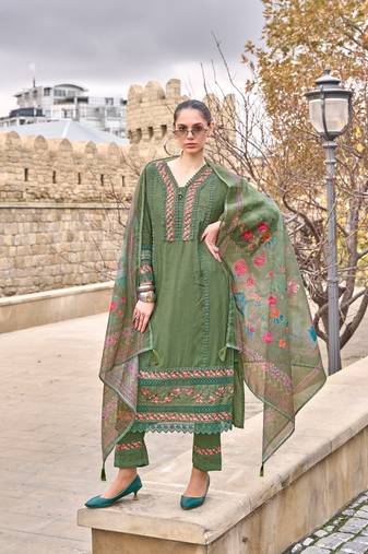 moss embroidery lawn suit set