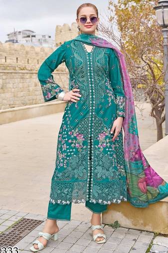 pine full embroidery cotton lawn suit set