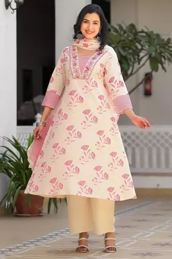 rose printed cotton suit set