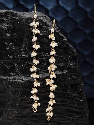 women gold plated pearls studded classic layered ear chain earrings 1