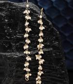 women gold plated pearls studded classic layered ear chain earrings
