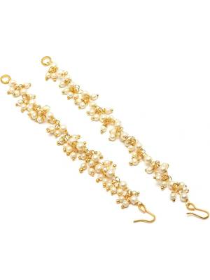 women gold plated pearls studded classic layered ear chain earrings 3