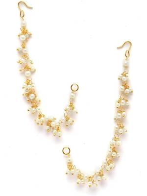 women gold plated pearls studded classic layered ear chain earrings 4