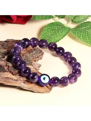 natural amethyst evil eye beaded handmade strech bracelet 1
