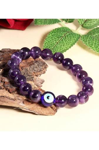 natural amethyst evil eye beaded handmade strech bracelet