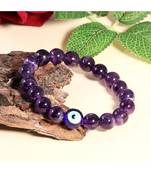 natural amethyst evil eye beaded handmade strech bracelet