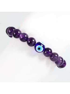 natural amethyst evil eye beaded handmade strech bracelet 2