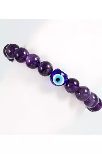 natural amethyst evil eye beaded handmade strech bracelet