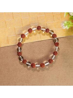  natural rudraksha & quartz beaded stretchable bracelet 1