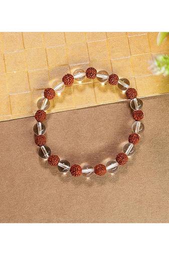  natural rudraksha & quartz beaded stretchable bracelet