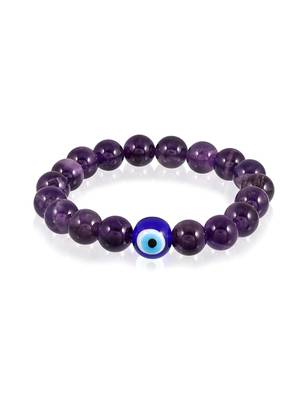 natural amethyst evil eye beaded handmade strech bracelet 3