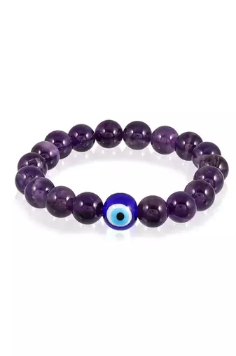 natural amethyst evil eye beaded handmade strech bracelet