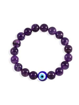natural amethyst evil eye beaded handmade strech bracelet 4