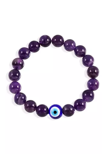natural amethyst evil eye beaded handmade strech bracelet