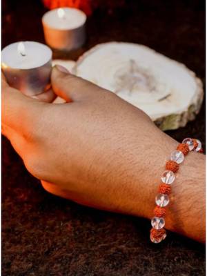  natural rudraksha & quartz beaded stretchable bracelet 2