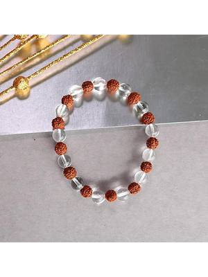  natural rudraksha & quartz beaded stretchable bracelet 3