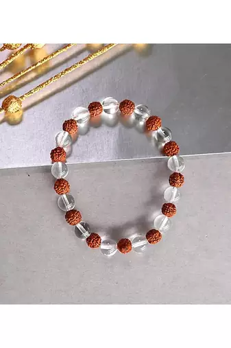  natural rudraksha & quartz beaded stretchable bracelet