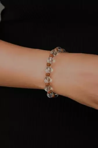  natural rudraksha & quartz beaded stretchable bracelet