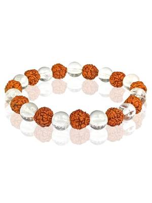  natural rudraksha & quartz beaded stretchable bracelet 5