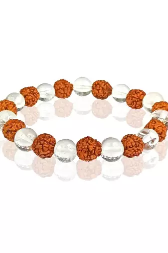  natural rudraksha & quartz beaded stretchable bracelet