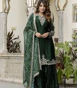 Trendmalls Dark Green Satin Embroidery Skirt Kurta with Dupatta Set