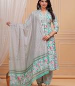 Sky blue floral printed kurti & heram pant with voile printed dupatta