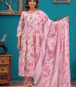 Baby pink floral printed kurti & trouser with voile printed dupatta