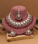 Royal maroon color kundan necklace set