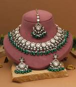 Fresh green color kundan necklace set