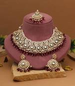 Deep maroon color kundan necklace set