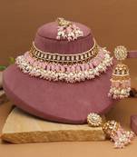 Soft pink color kundan necklace set