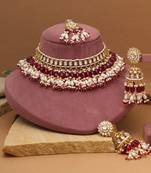 Elegant maroon color kundan necklace set