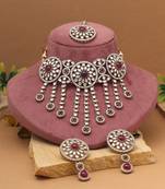 Bold magenta color choker kundan necklace set