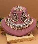 Opulent gold color pakistani kundan necklace set