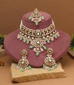 Soft pink & pista green color kundan necklace set