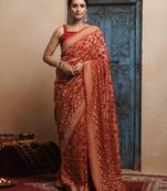 Red pure georgette zari woven gharchola bandhani saree