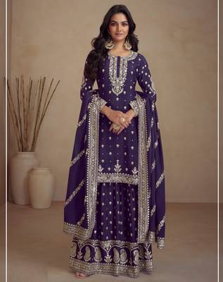 Purple embroidered vichitra Palazzo suit 1