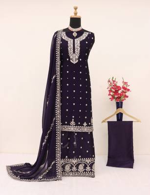 Purple embroidered vichitra Palazzo suit 2
